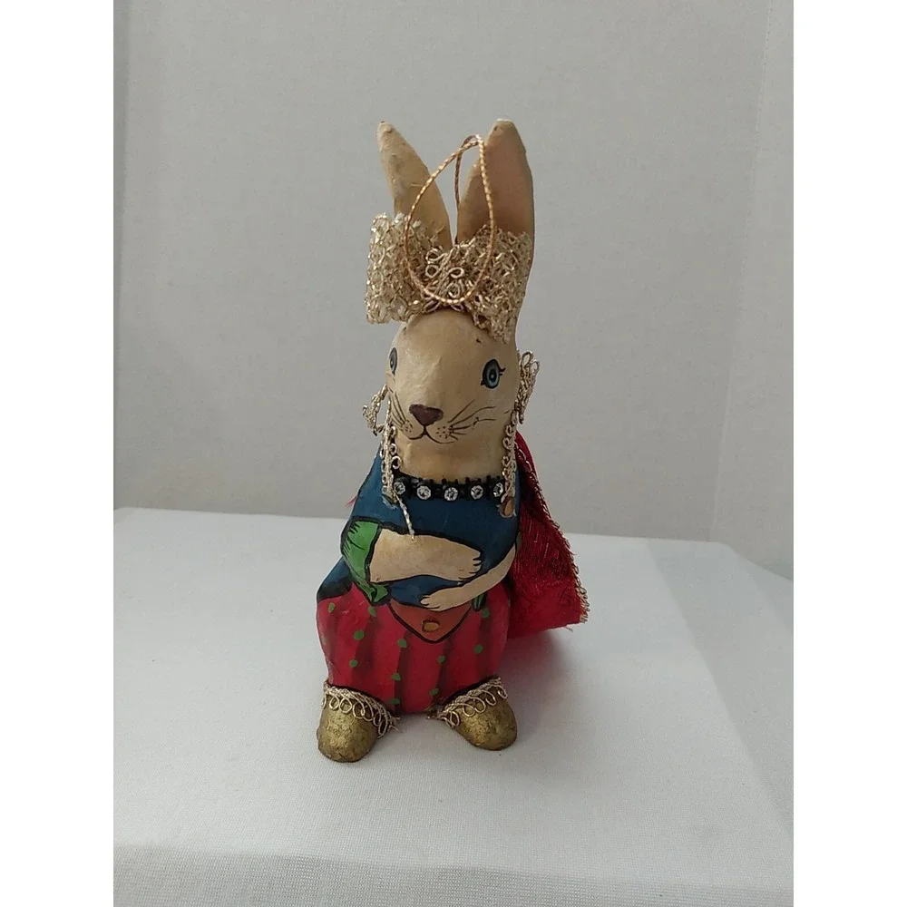 VTG Paper Mache Rabbit Hand Painted Christmas Tree Ornament Holiday decor